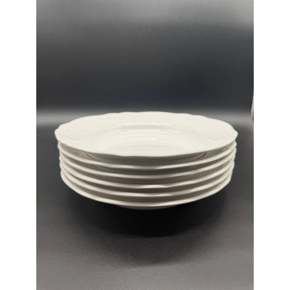 IKEA Arv White Pasta Bowls Set of 6 Scalloped Rim Deep Plates 9.25 Inch 21464